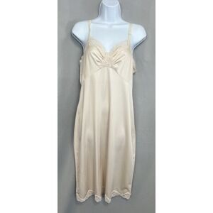 Vintage Shadowline Beige Lace &‎ Nylon Full Slip Size 36 Tall Y2K